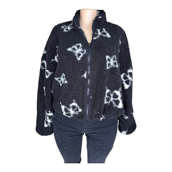 Wild Fable Black & White Butterfly Print Sherpa Jacket Women’s Size M - Picture 1 of 4